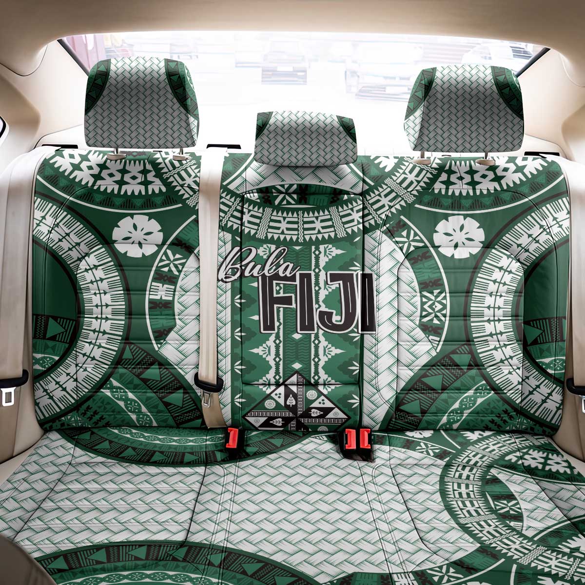 Bula Fiji Vintage Back Car Seat Cover Phthalo Green Masi Motifs