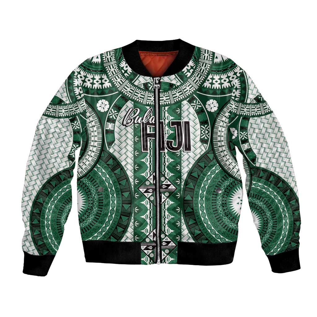 Bula Fiji Vintage Bomber Jacket Phthalo Green Masi Motifs LT7 Unisex Phthalo Green - Polynesian Pride