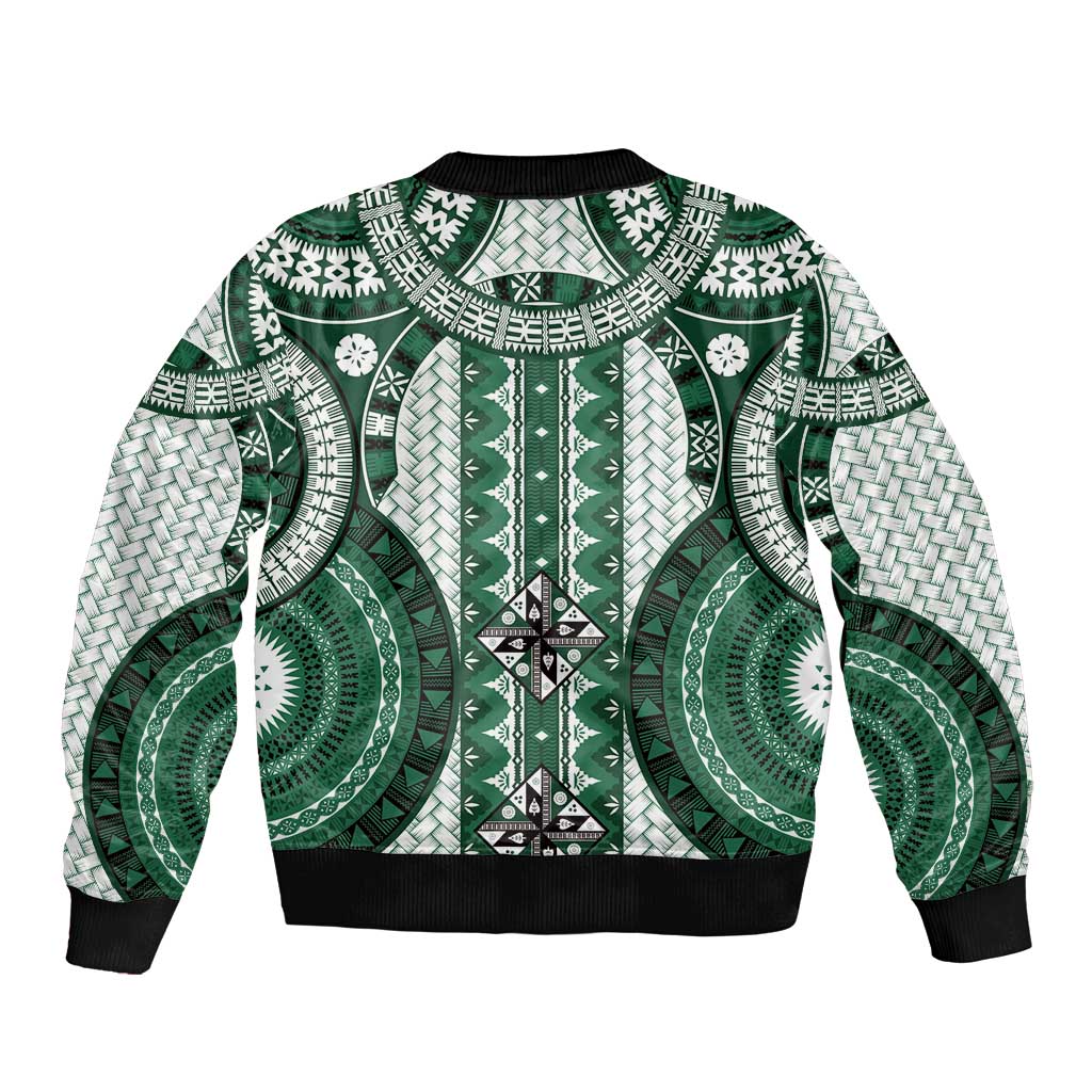Bula Fiji Vintage Bomber Jacket Phthalo Green Masi Motifs LT7 - Polynesian Pride