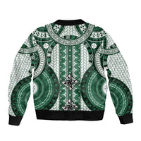 Bula Fiji Vintage Bomber Jacket Phthalo Green Masi Motifs LT7 - Polynesian Pride