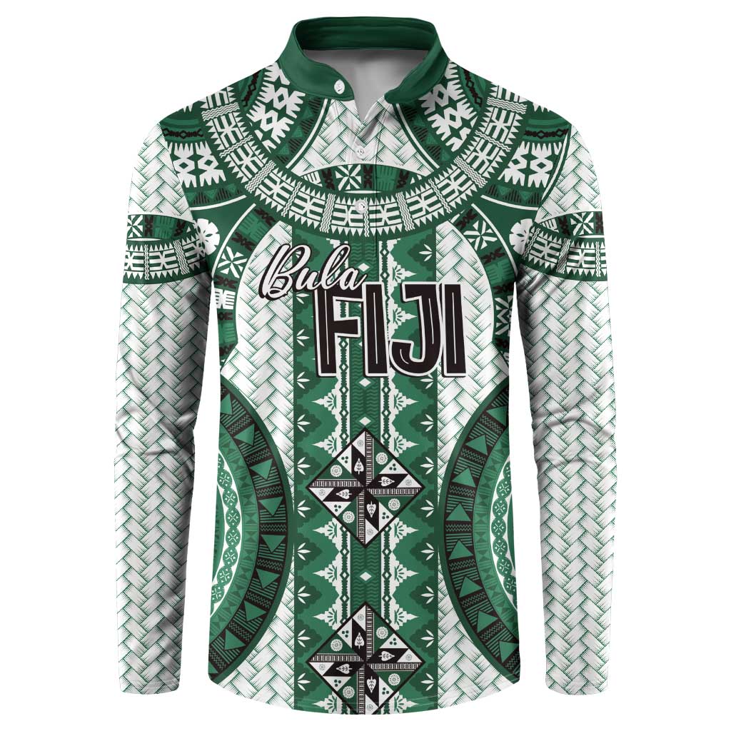 Bula Fiji Vintage Button Sweatshirt Phthalo Green Masi Motifs
