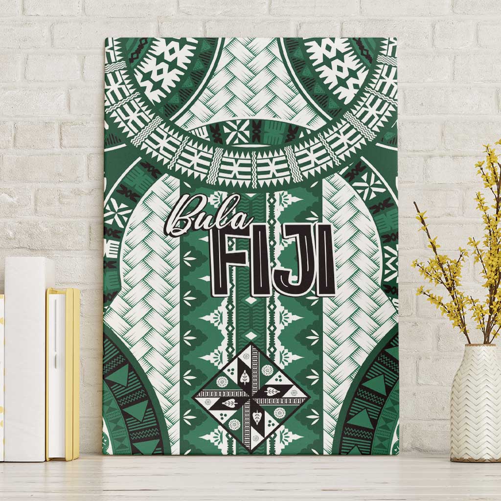 Bula Fiji Vintage Canvas Wall Art Phthalo Green Masi Motifs