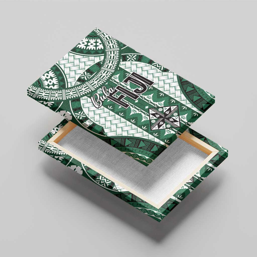 Bula Fiji Vintage Canvas Wall Art Phthalo Green Masi Motifs