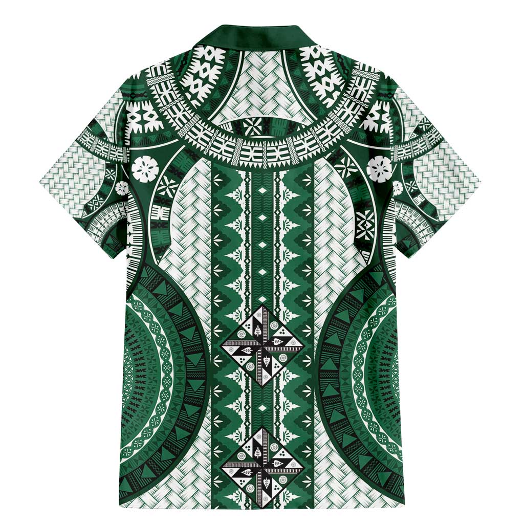 Bula Fiji Vintage Family Matching Mermaid Dress and Hawaiian Shirt Phthalo Green Masi Motifs