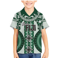 Bula Fiji Vintage Family Matching Mermaid Dress and Hawaiian Shirt Phthalo Green Masi Motifs