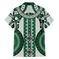 Bula Fiji Vintage Family Matching Off Shoulder Maxi Dress and Hawaiian Shirt Phthalo Green Masi Motifs