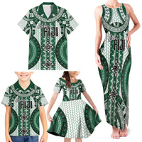 Bula Fiji Vintage Family Matching Tank Maxi Dress and Hawaiian Shirt Phthalo Green Masi Motifs