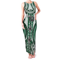 Bula Fiji Vintage Family Matching Tank Maxi Dress and Hawaiian Shirt Phthalo Green Masi Motifs