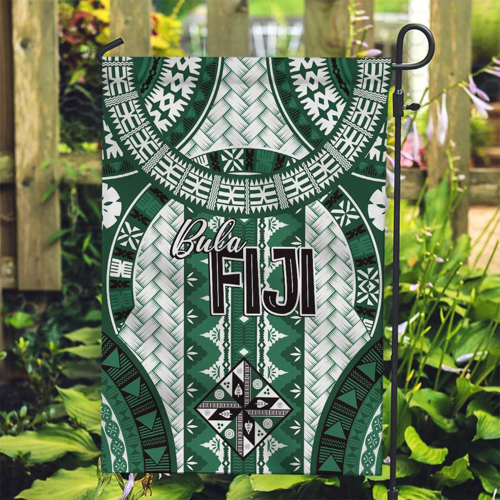 Bula Fiji Vintage Garden Flag Phthalo Green Masi Motifs