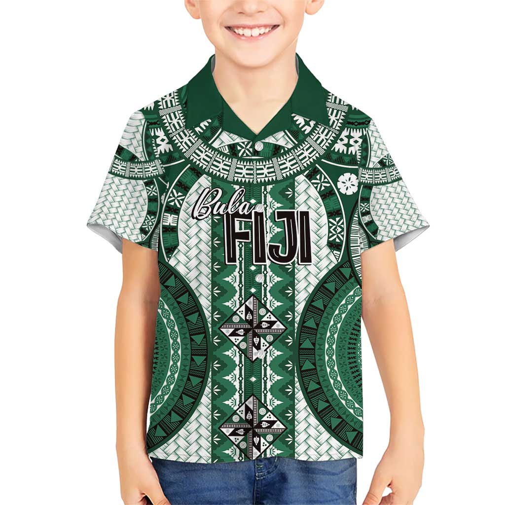 Bula Fiji Vintage Kid Hawaiian Shirt Phthalo Green Masi Motifs LT7 Kid Phthalo Green - Polynesian Pride