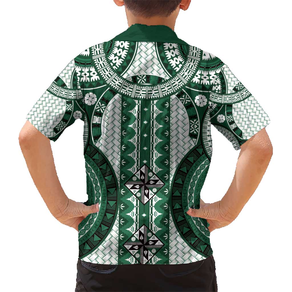 Bula Fiji Vintage Kid Hawaiian Shirt Phthalo Green Masi Motifs LT7 - Polynesian Pride