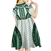 Bula Fiji Vintage Kid Short Sleeve Dress Phthalo Green Masi Motifs