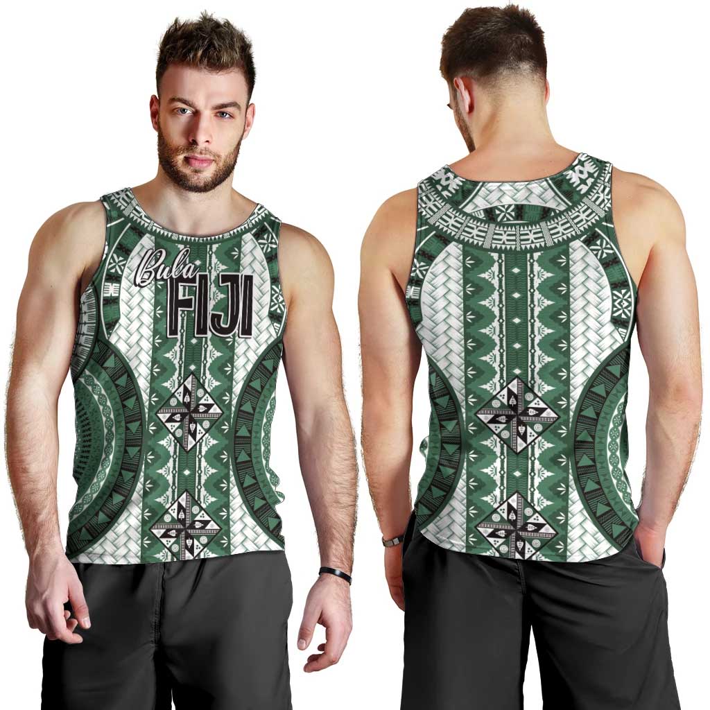 Bula Fiji Vintage Men Tank Top Phthalo Green Masi Motifs