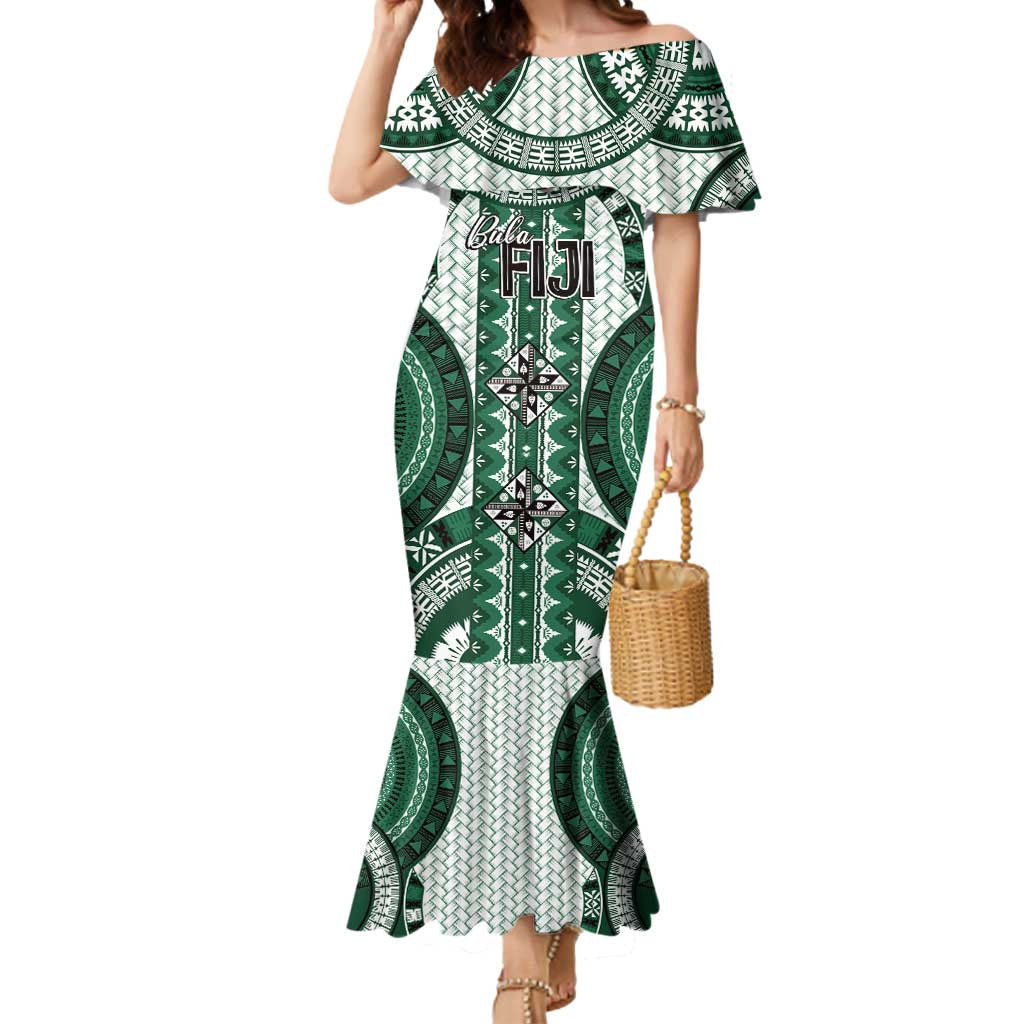 Bula Fiji Vintage Mermaid Dress Phthalo Green Masi Motifs - Polynesian Pride Bula Fiji Vintage Mermaid Dress Phthalo Green Masi Motifs - Polynesian Pride