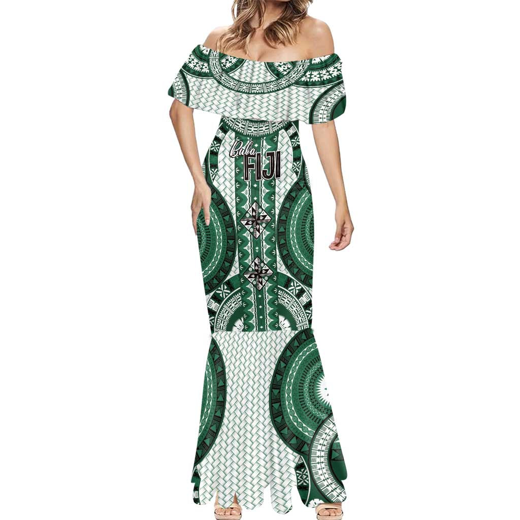 Bula Fiji Vintage Mermaid Dress Phthalo Green Masi Motifs Bula Fiji Vintage Mermaid Dress Phthalo Green Masi Motifs