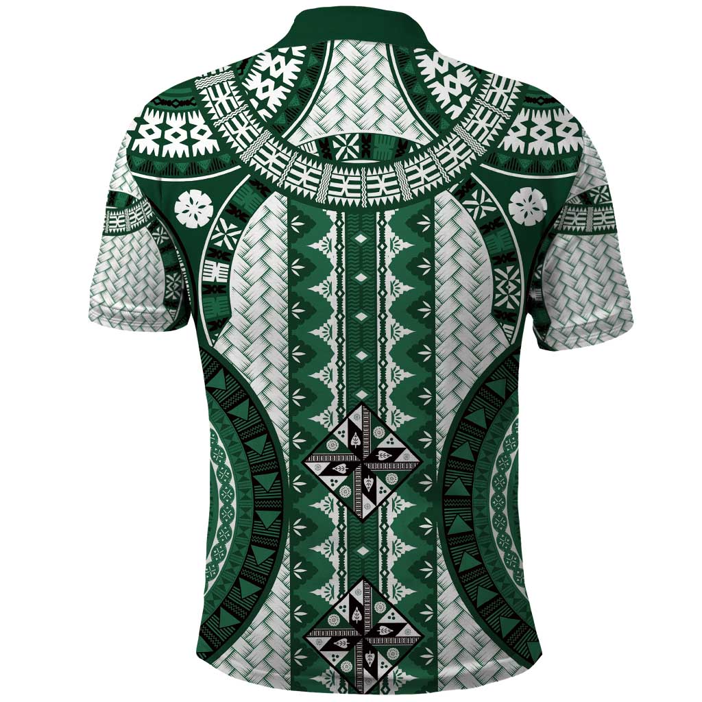 Bula Fiji Vintage Polo Shirt Phthalo Green Masi Motifs