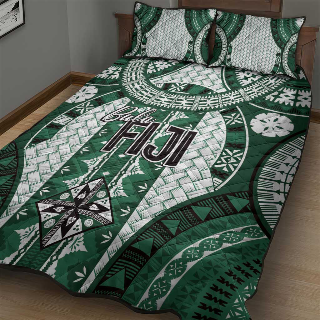 Bula Fiji Vintage Quilt Bed Set Phthalo Green Masi Motifs