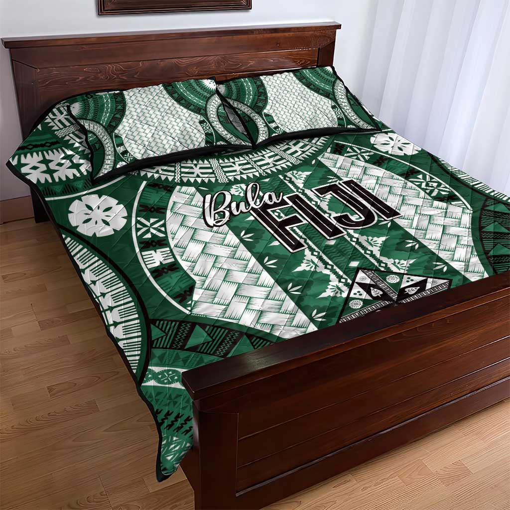 Bula Fiji Vintage Quilt Bed Set Phthalo Green Masi Motifs