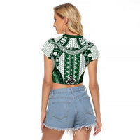 Bula Fiji Vintage Raglan Cropped T Shirt Phthalo Green Masi Motifs