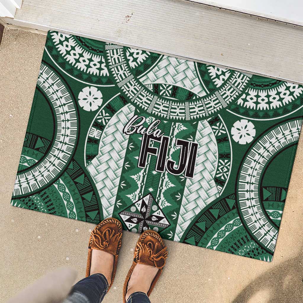 Bula Fiji Vintage Rubber Doormat Phthalo Green Masi Motifs