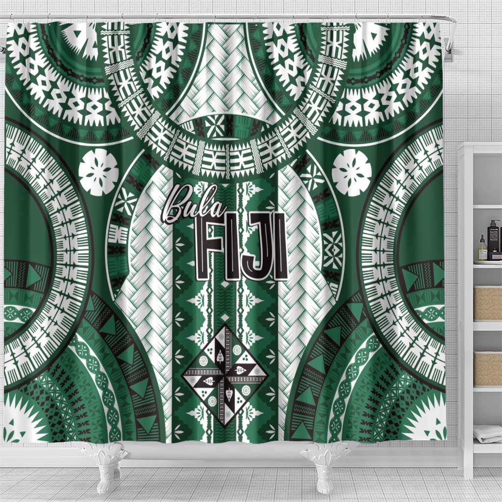 Bula Fiji Vintage Shower Curtain Phthalo Green Masi Motifs