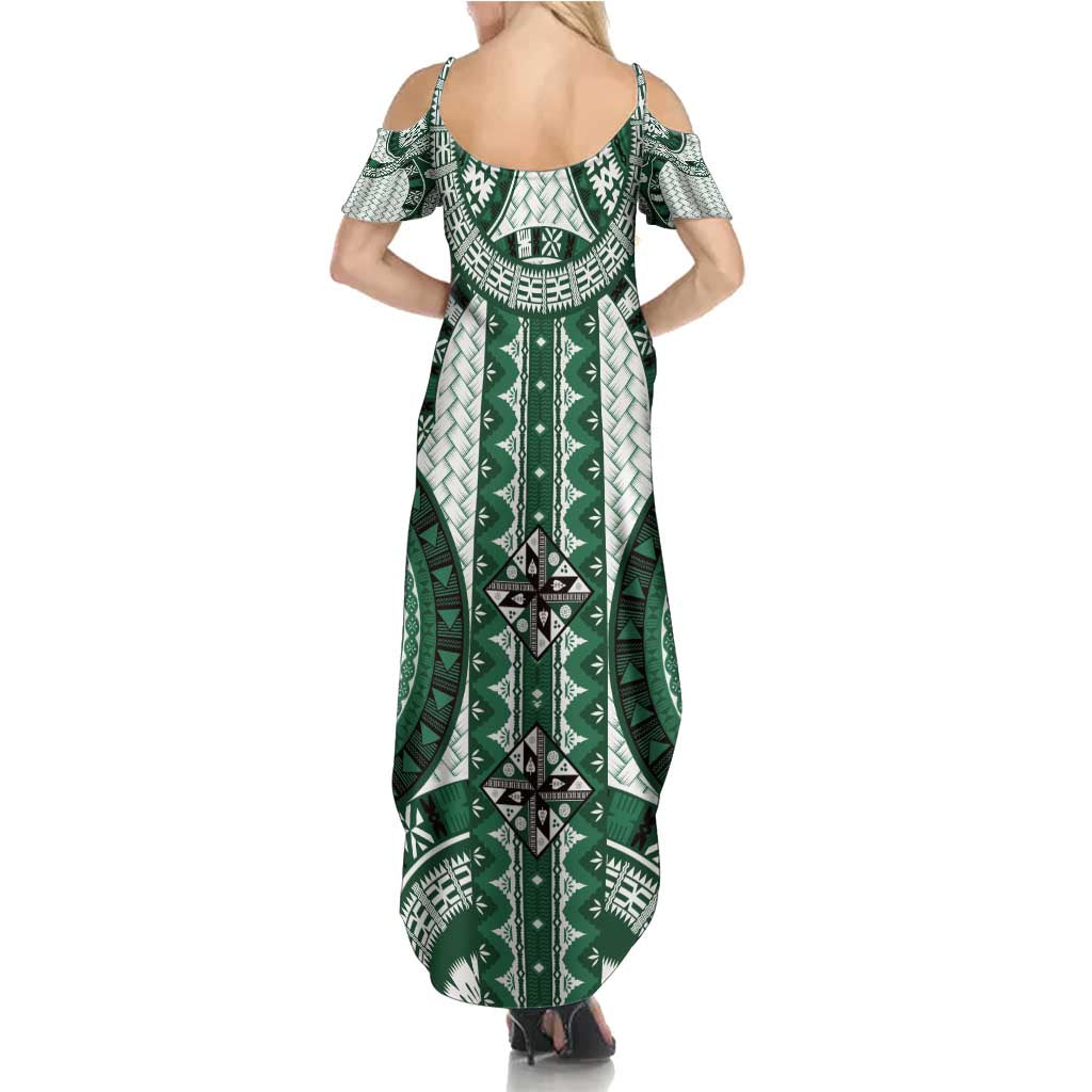 Bula Fiji Vintage Summer Maxi Dress Phthalo Green Masi Motifs