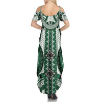 Bula Fiji Vintage Summer Maxi Dress Phthalo Green Masi Motifs