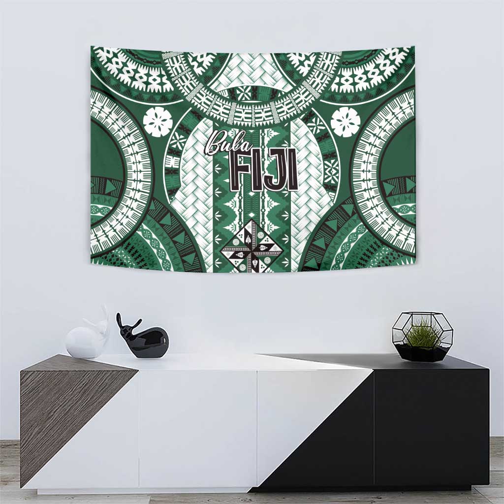 Bula Fiji Vintage Tapestry Phthalo Green Masi Motifs