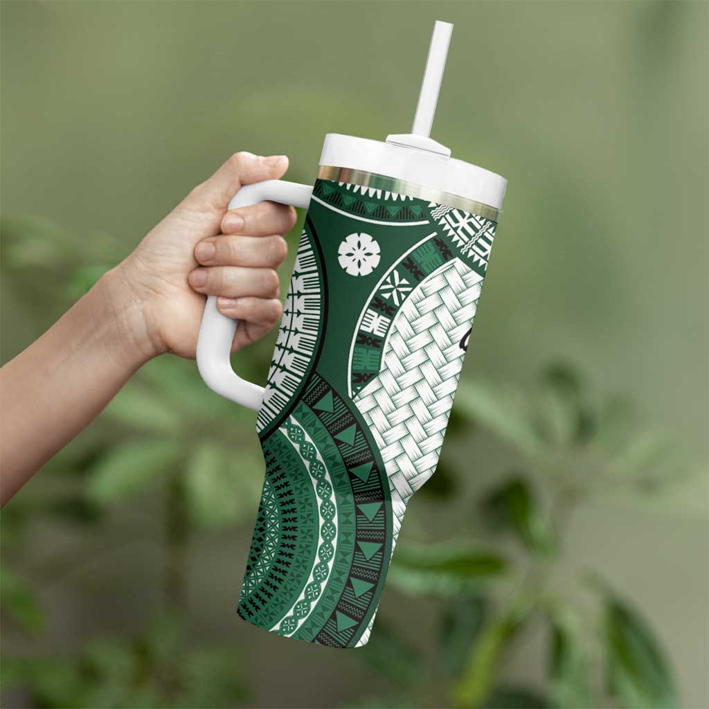 Bula Fiji Vintage Tumbler With Handle Phthalo Green Masi Motifs