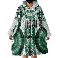 Bula Fiji Vintage Wearable Blanket Hoodie Phthalo Green Masi Motifs