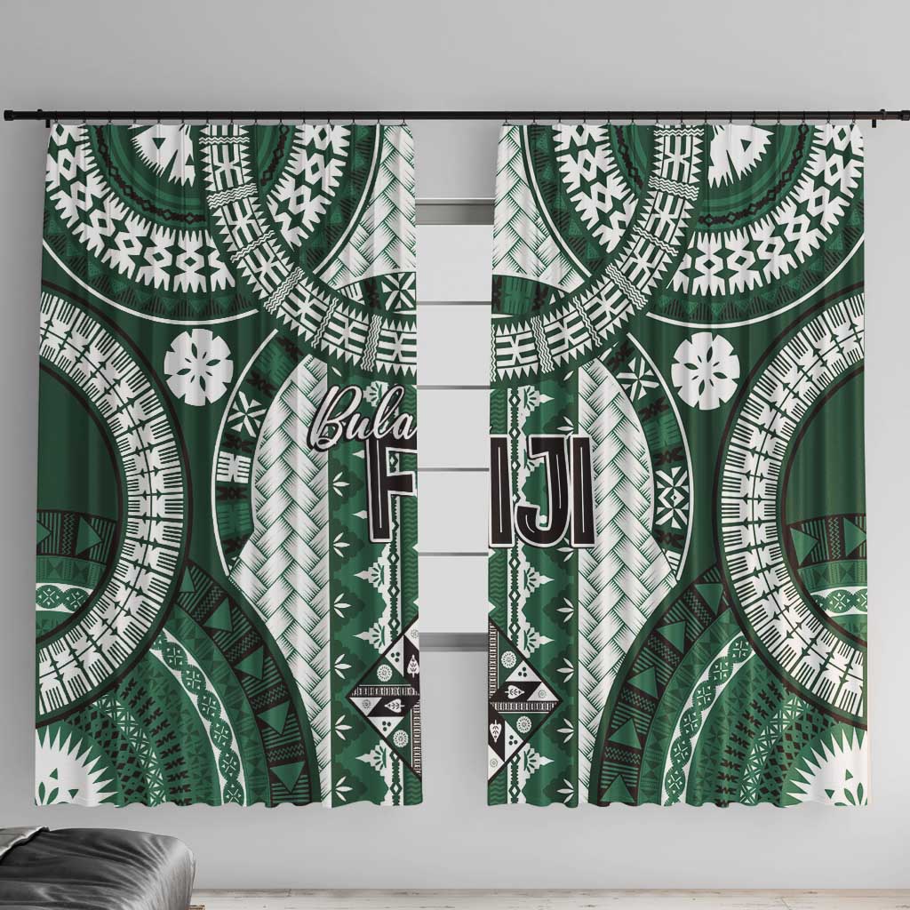 Bula Fiji Vintage Window Curtain Phthalo Green Masi Motifs