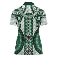 Bula Fiji Vintage Women Polo Shirt Phthalo Green Masi Motifs