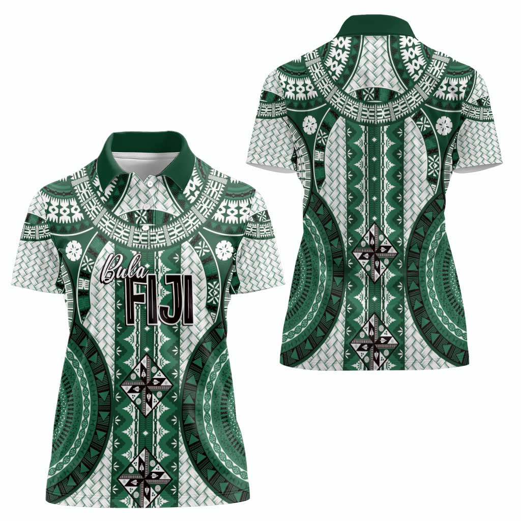 Bula Fiji Vintage Women Polo Shirt Phthalo Green Masi Motifs