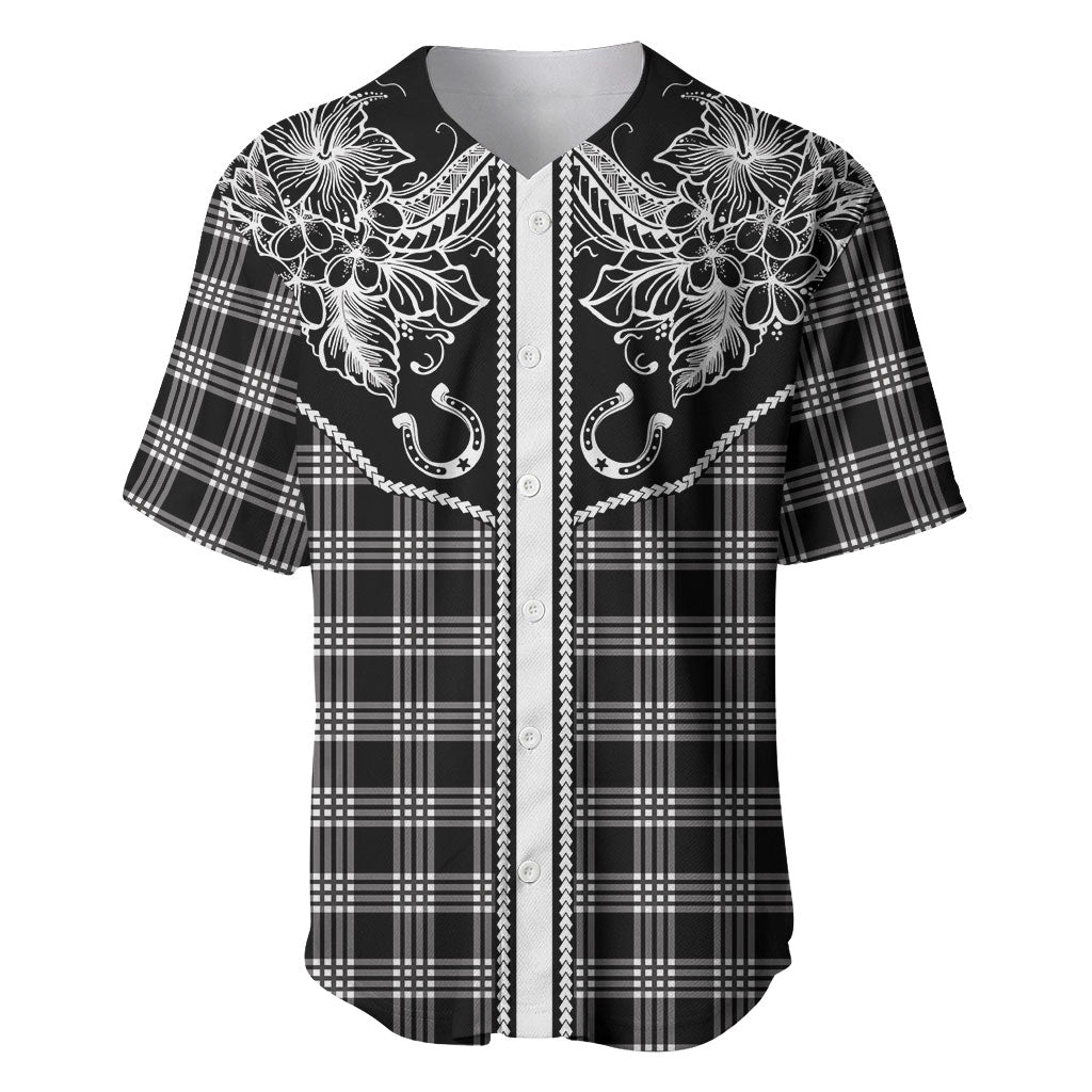 Hawai'i Paniolo Motif Black Baseball Jersey Floral Palaka Print LT7 Black - Polynesian Pride
