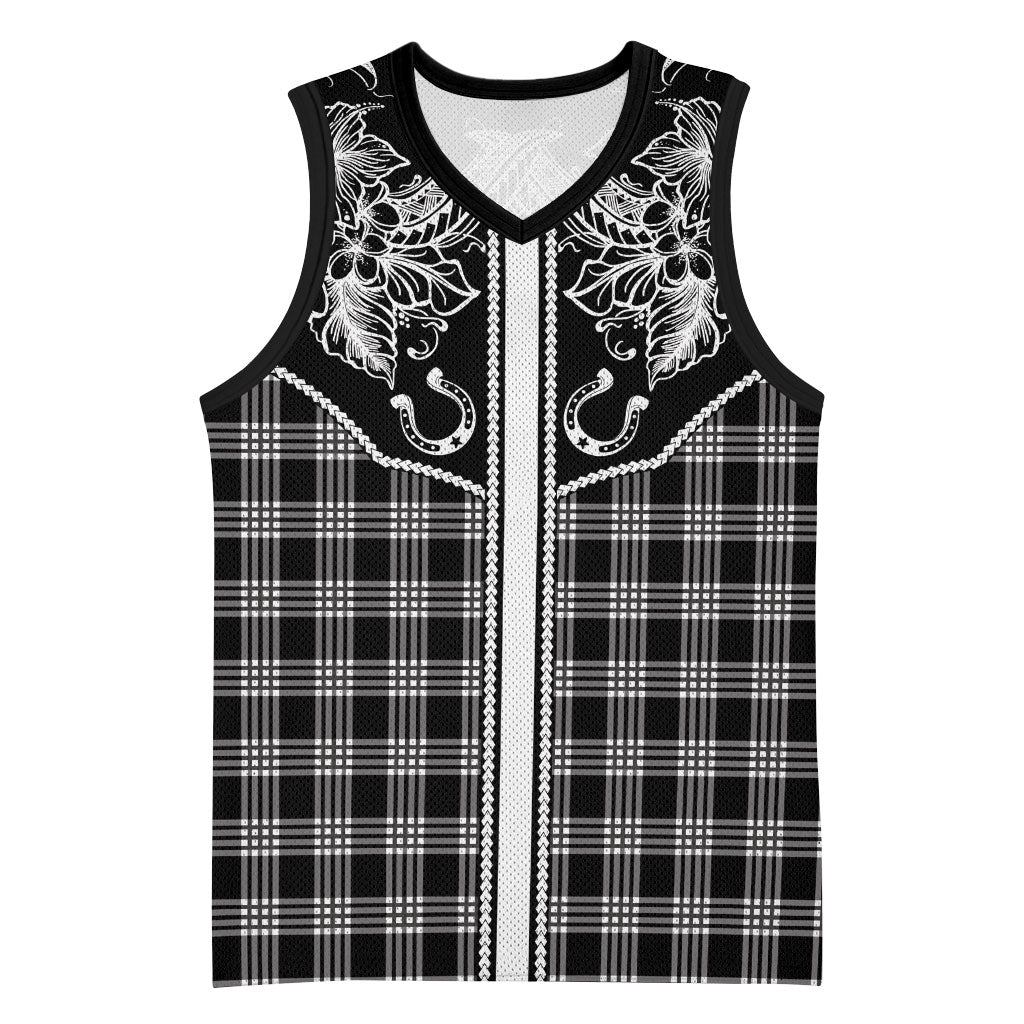 Hawai'i Paniolo Motif Black Basketball Jersey Floral Palaka Print LT7 Unisex Black - Polynesian Pride