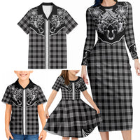 Hawai'i Paniolo Motif Black Family Matching Long Sleeve Bodycon Dress and Hawaiian Shirt Floral Palaka Print LT7 - Polynesian Pride