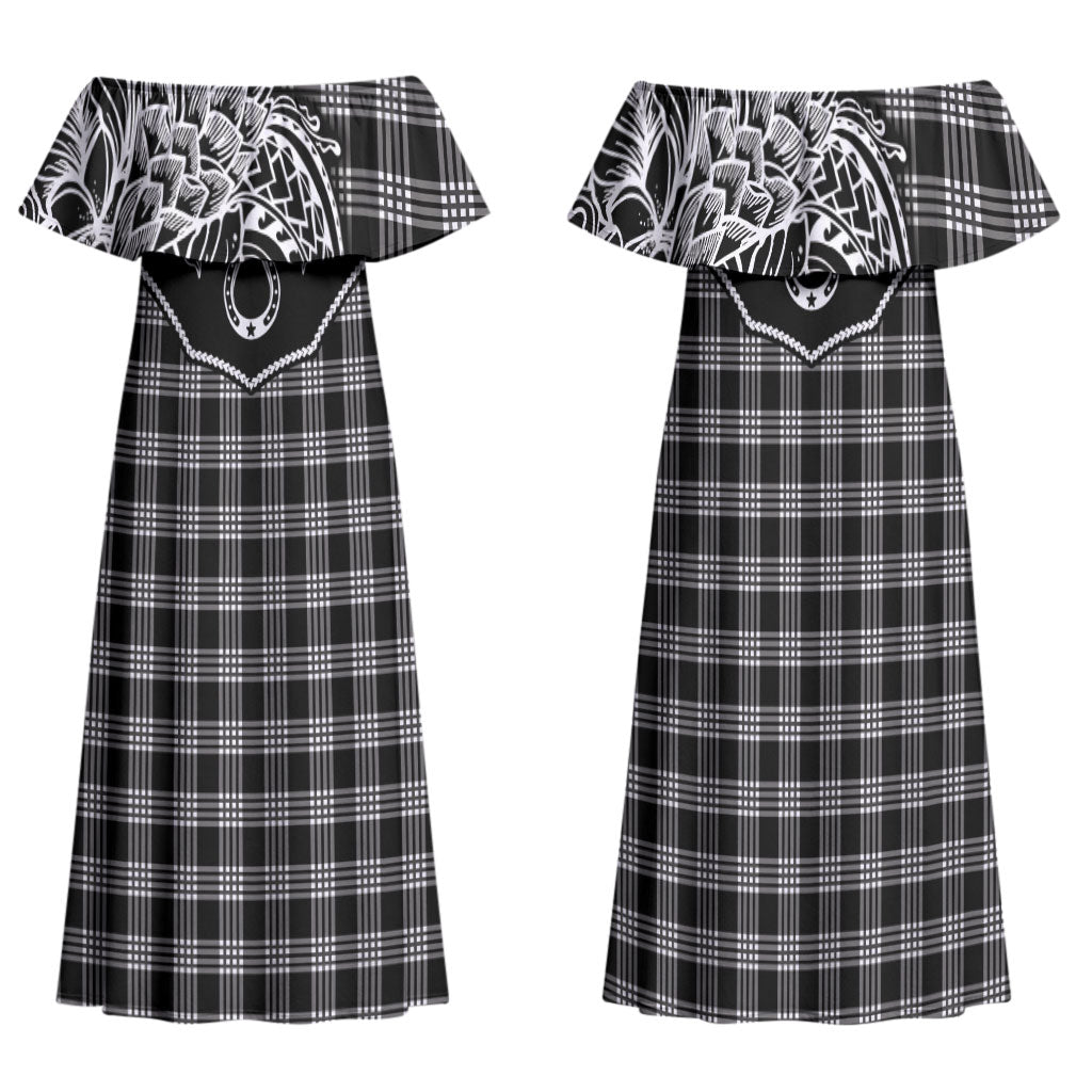 Hawai'i Paniolo Motif Black Family Matching Off Shoulder Maxi Dress and Hawaiian Shirt Floral Palaka Print LT7 Mom's Dress Black - Polynesian Pride