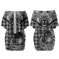 Hawai'i Paniolo Motif Black Family Matching Off Shoulder Short Dress and Hawaiian Shirt Floral Palaka Print LT7 Mom's Dress Black - Polynesian Pride