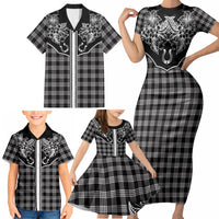 Hawai'i Paniolo Motif Black Family Matching Short Sleeve Bodycon Dress and Hawaiian Shirt Floral Palaka Print LT7 - Polynesian Pride