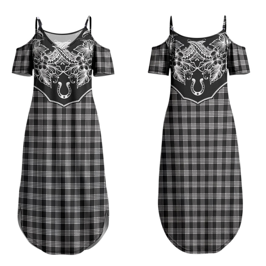 Hawai'i Paniolo Motif Black Family Matching Summer Maxi Dress and Hawaiian Shirt Floral Palaka Print LT7 Mom's Dress Black - Polynesian Pride