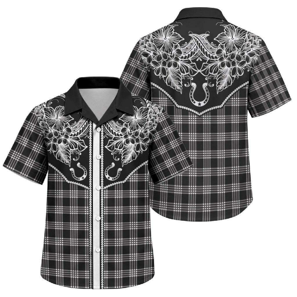 Hawai'i Paniolo Motif Black Family Matching Tank Maxi Dress and Hawaiian Shirt Floral Palaka Print LT7 Son's Shirt Black - Polynesian Pride