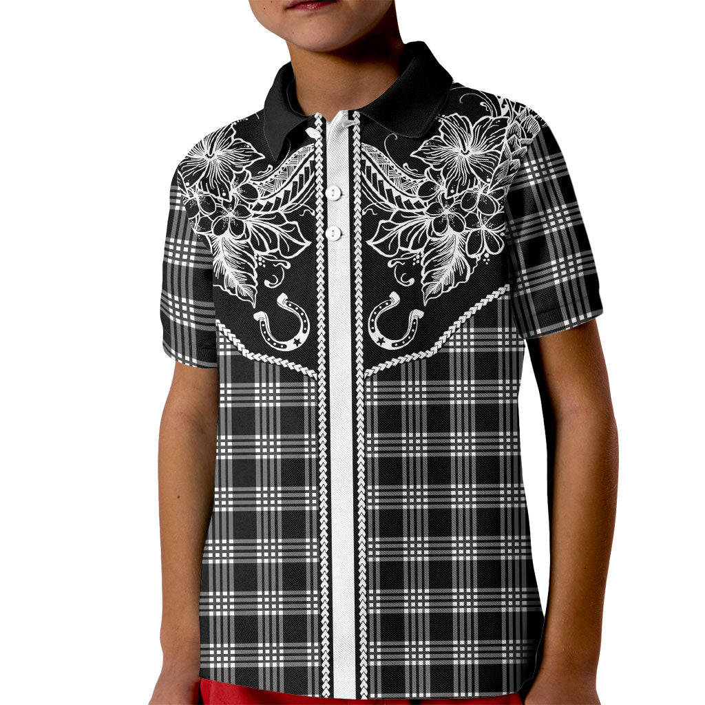 Hawai'i Paniolo Motif Black Kid Polo Shirt Floral Palaka Print LT7 Kid Black - Polynesian Pride
