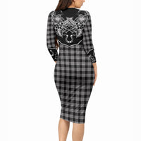 Hawai'i Paniolo Motif Black Long Sleeve Bodycon Dress Floral Palaka Print