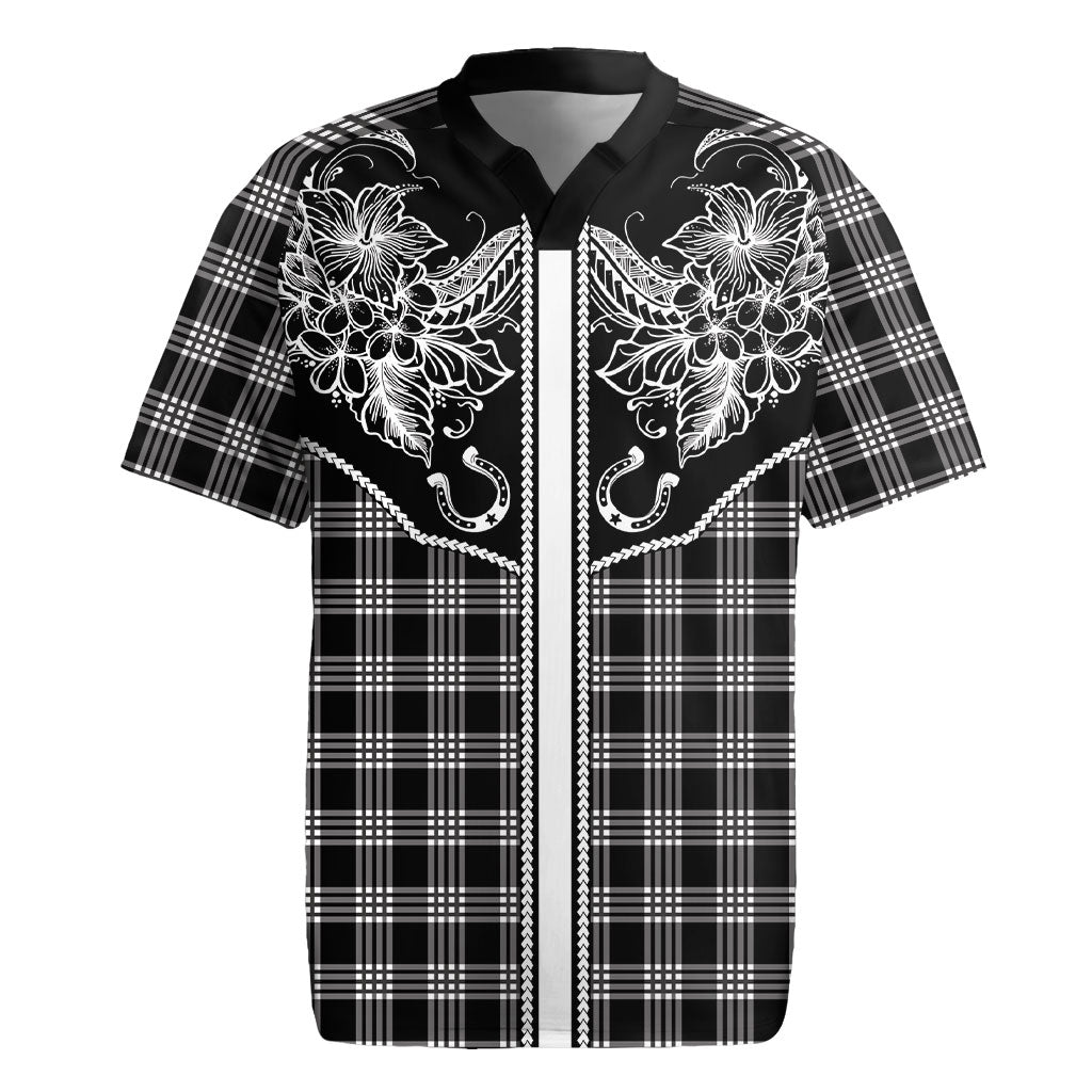 Hawai'i Paniolo Motif Black Rugby Jersey Floral Palaka Print
