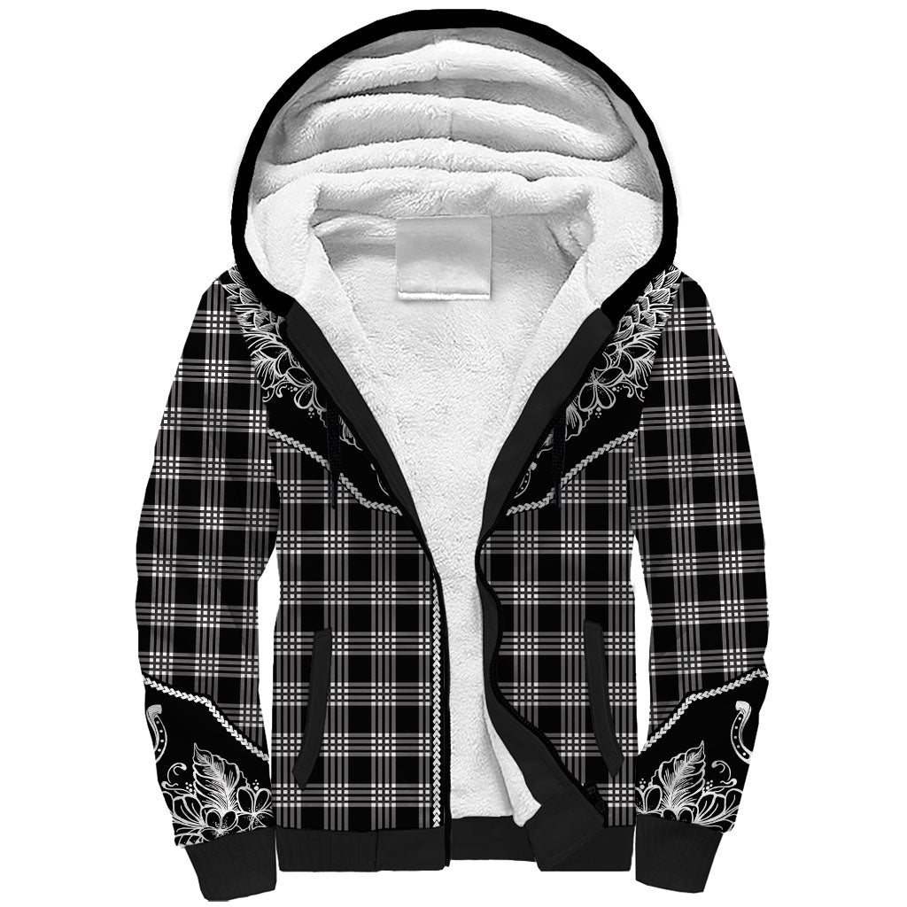 Hawai'i Paniolo Motif Black Sherpa Hoodie Floral Palaka Print LT7 Unisex Black - Polynesian Pride