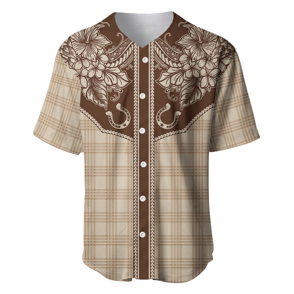 Hawai'i Paniolo Motif Leather Brown Baseball Jersey Floral Palaka Print LT7 Brown - Polynesian Pride