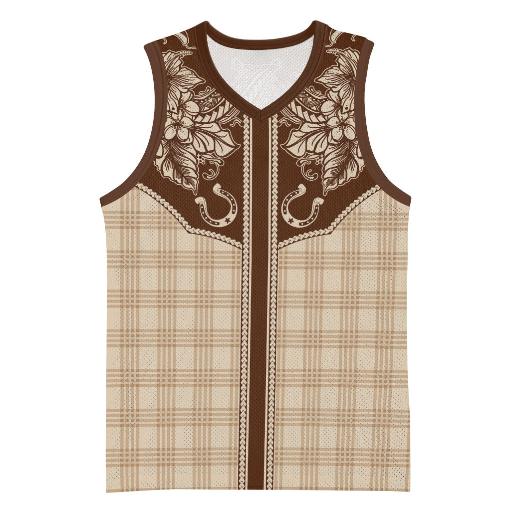 Hawai'i Paniolo Motif Leather Brown Basketball Jersey Floral Palaka Print LT7 Unisex Brown - Polynesian Pride