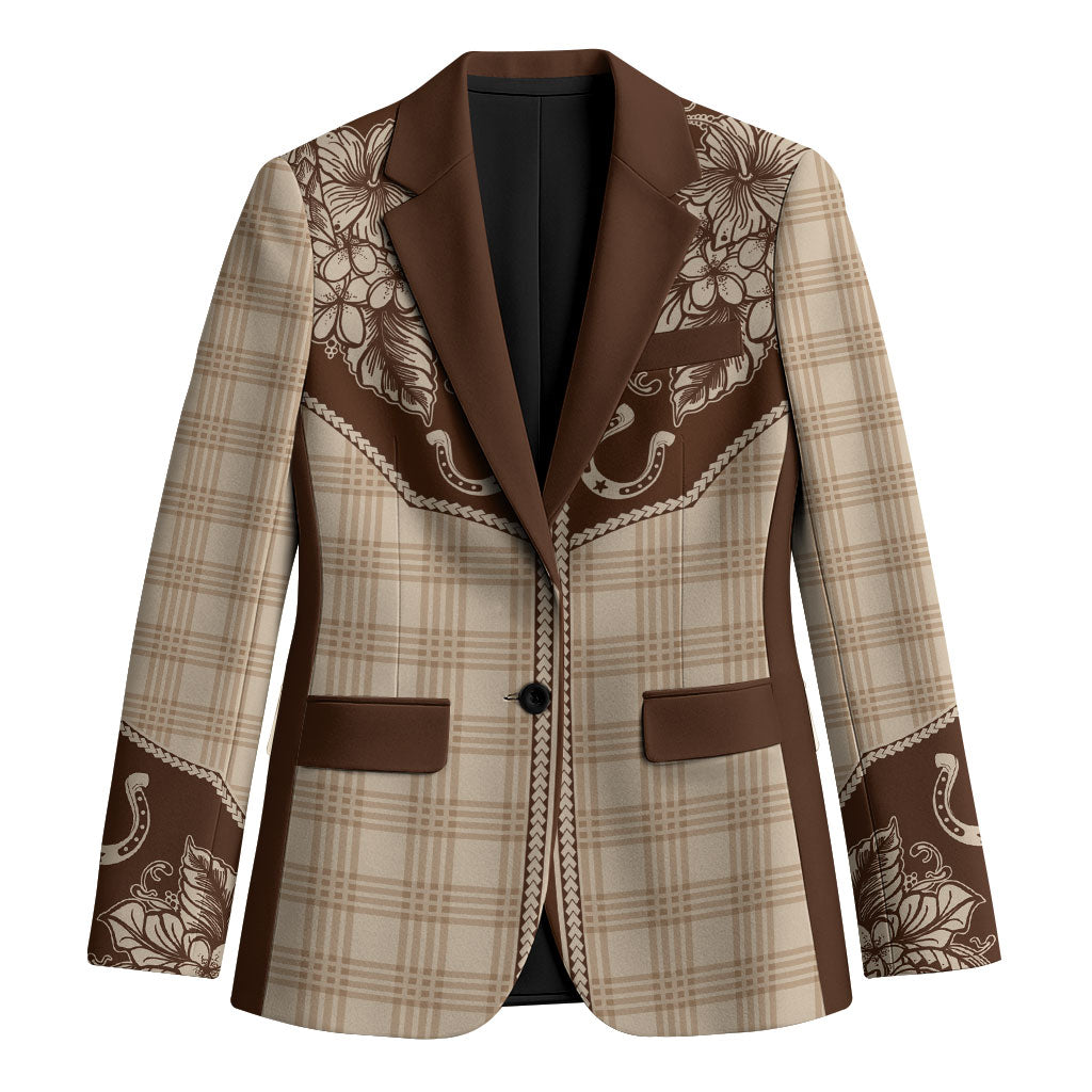Hawai'i Paniolo Motif Leather Brown Blazer Floral Palaka Print LT7 Unisex Brown - Polynesian Pride