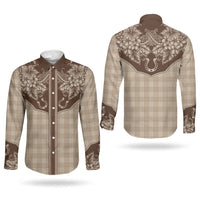 Hawai'i Paniolo Motif Leather Brown Couples Matching Short Sleeve Bodycon Dress and Long Sleeve Button Shirt Floral Palaka Print LT7 - Polynesian Pride