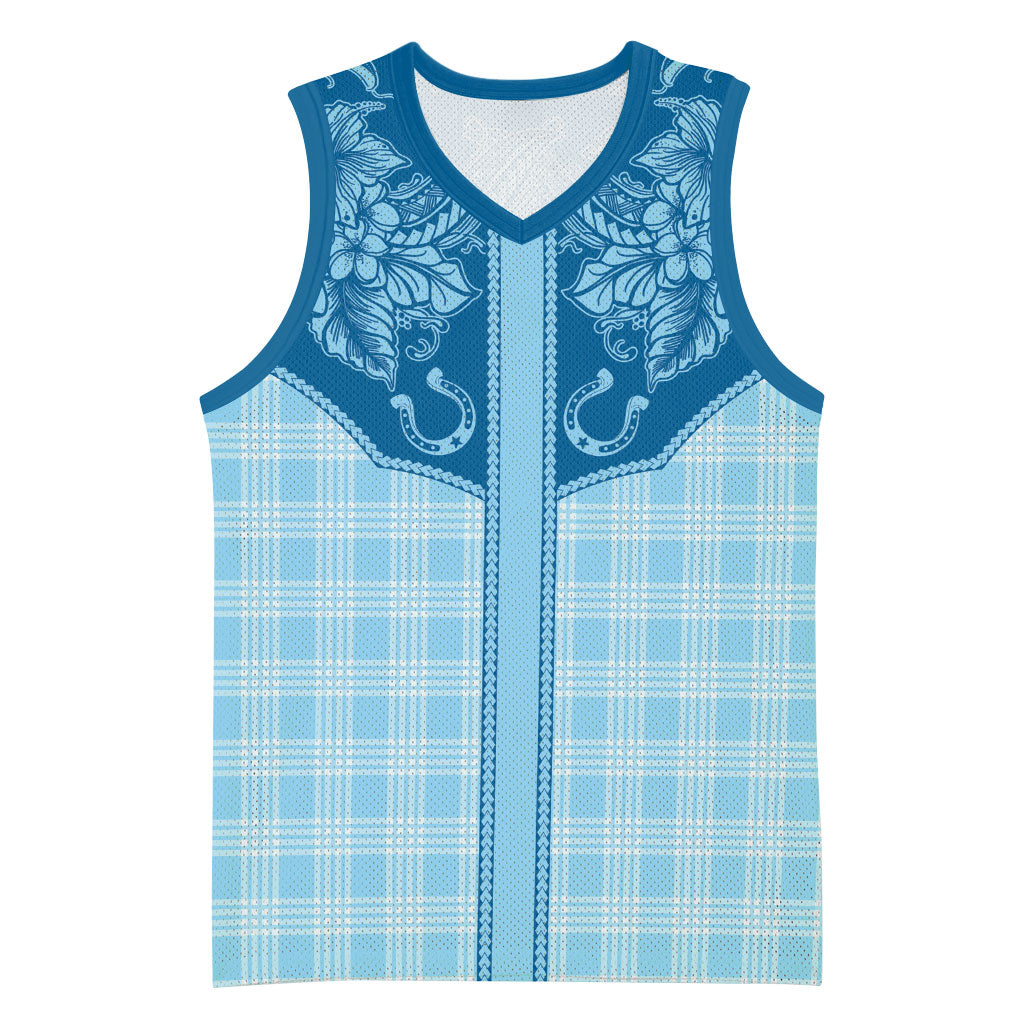 Hawai'i Paniolo Motif Deep Blue Basketball Jersey Floral Palaka Print LT7 Unisex Navy Blue - Polynesian Pride